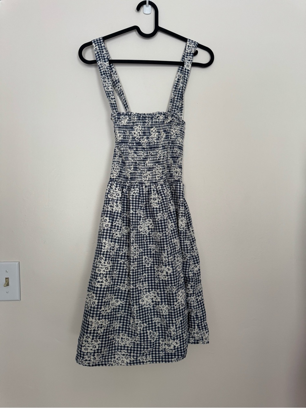 American Eagle Outfitters Blue and White Gingham Floral Sundress